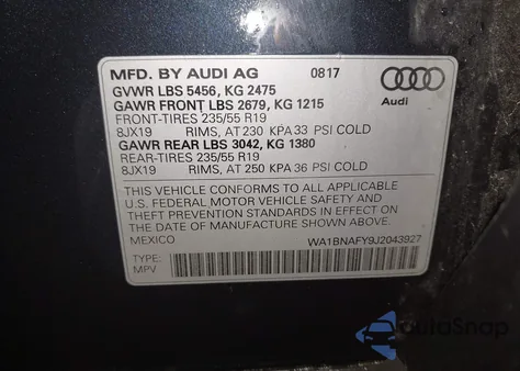 2018 Audi Q5 2.0T Premium из США, поврежденный, VIN WA1BNAFY9J2043927